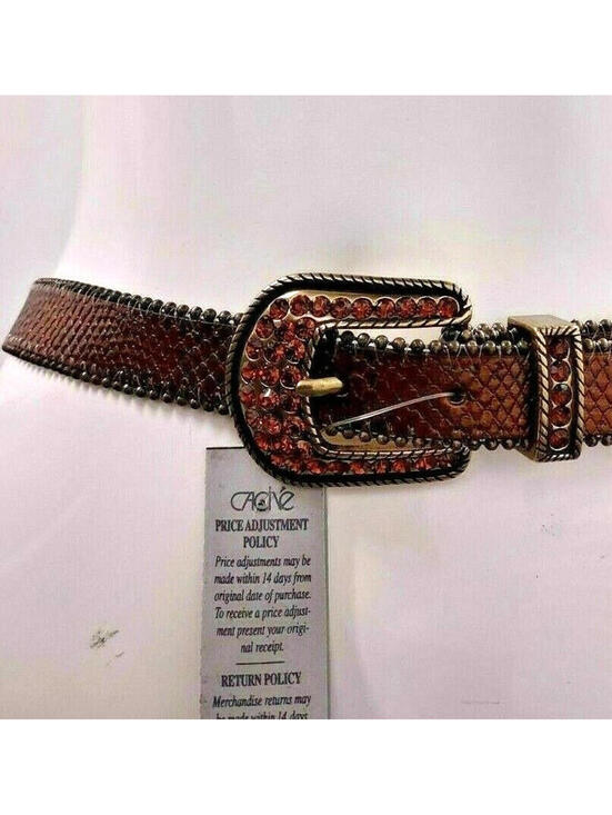 Cache Accessories - Rhinestone Studded Cache Belt Chain Ball Bronze Reptile Leather Snake SIZE LARGE